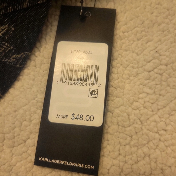 NWT Karl Lagerfeld Gray Denim Women's Ballcap - Floral/Wording In Cream - Picture 8 of 8